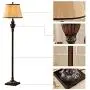 Rustic Floor Lamp for Living Room, French Faux Wood Floor Lamp with Cream Fabric Shade for Reading Bedroom Office BOOU BN-0085A-1.