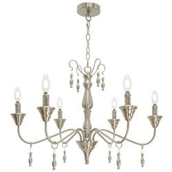 VINLUZ 6 Light Classic Dining Room Kitchen Island Chandelier in Brushed Nickel Finish Contemporary Pendant Lighting Ceiling Hanging Fixture for Living Room Kitchen Foyer