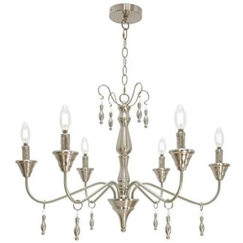 VINLUZ 6 Light Classic Dining Room Kitchen Island Chandelier in Brushed Nickel Finish Contemporary Pendant Lighting Ceiling Hanging Fixture for Living Room Kitchen Foyer