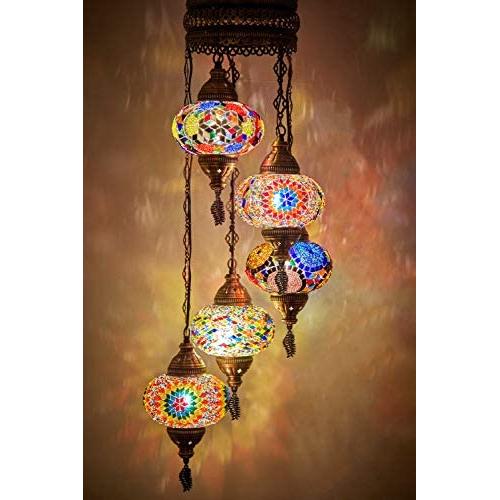 (10 Colors) Swag Plug in Light, Demmex Turkish Moroccan Colorful Mosaic Wall Plug in Ceiling Hanging Light Chandelier Lighting with 15feet Chain Cord & Plug (Multi2)