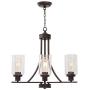 BONLICHT 3 Lights Oil-Rubbed Bronze Traditional Chandelier Rustic Kitchen Island Lighting Fixtures Hanging Clear Glass Cylinder Pendant Lights Classic Ceiling Light for Dining Room Bedroom Foyer