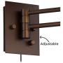 Vista Rustic Farmhouse Swing Arm Wall Lamp Oil Rubbed Bronze Plug-in Light Fixture Brown Organza Oatmeal Linen Double Drum Shade for Bedroom Bedside Living Room Reading - Franklin Iron Works