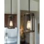 Eapudun Farmhouse Pendant Light, 1-Light Metal Wire Cage Hanging Lantern, Matte Black and Wood Finish, PDA1141-FBDT