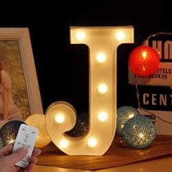 Nursery Marquee Letter Lights with Remote Control &Battery Powered, Light Up 26 Alphabet LED Letters Sign Lamps Best Decorations for Wedding Home (Letter J Wall Decor）