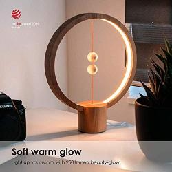 ALLOCACOC Heng Balance Lamp - Ellipse Magnetic Mid-air Switch USB Powered LED Lamp, Warm Eye-Care LED Lamp, Table Lamp, Decoration for Bedroom, Living Room, Dining Room and Office (Round Wood)
