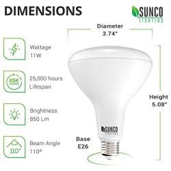 Sunco Lighting 16 Pack BR30 LED Bulb 11W=65W, 5000K Daylight, 850 LM, E26 Base, Dimmable, Indoor/Outdoor Flood Light - UL & Energy Star