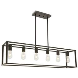 BONLICHT 6 Light Farmhouse Chandeliers Rectangle Oil Rubbed Bronze Dining Room Lighting Fixtures Hanging, Industrial Vintage Kitchen Island Cage Pendant Light Rustic Metal Flush Mount Ceiling Light