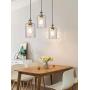 WENFENG Industrial 3-Light Pendant Lighting, Adjustable Hanging Light Fixtures, Flush Mount Ceiling Chandelier, Water Ripple Glass Shade E26 Bronze Base, for Kitchen Island Hallway Dinning Room