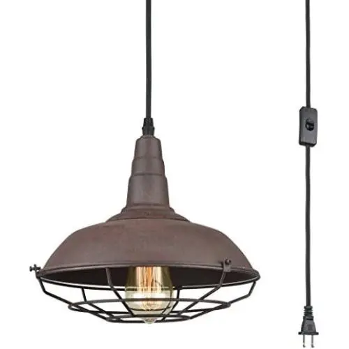 AXILAND Farmhouse Industrial Lighting Fixture Plug in Pendant Metal Hanging Lights