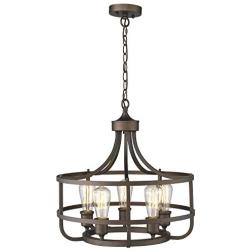 Zeyu 5-Light Industrial Round Chandelier, 20 Inch Farmhouse Kitchen Pendant Light for Dining Room, Oil Rubbed Bronze Finish, 9808-5P-R ORB