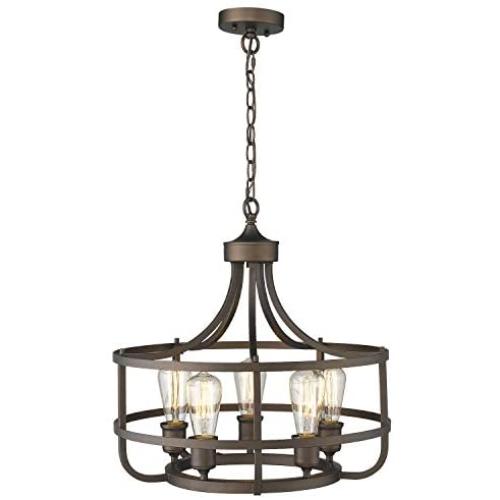 Zeyu 5-Light Industrial Round Chandelier, 20 Inch Farmhouse Kitchen Pendant Light for Dining Room, Oil Rubbed Bronze Finish, 9808-5P-R ORB
