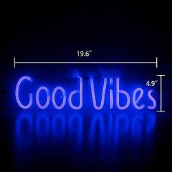 Good Vibes Neon Signs Good Vibes Words Neon Lights for Room Decor Light Lamp Bedroom Beer Bar Pub Hotel Party Restaurant Recreational Game Room Wall Art Decoration(19.6×4.9)