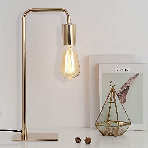 Gold Desk Lamp - Edison Table Lamps- Industrial Bedside Lamp for Bedroom, Living Room, Dorm - Small Metal Lamp for Reading, Nightstand, Dressers