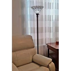 Tiffany Style Torchiere Standing Peacock Floor Lamp 72'' Tall Stained Glass Shade White Antique Vintage Light Bedroom Living Room Reading Antique Vintage Gift AM071FL11 Amora Lighting