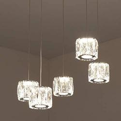 Temgin Pendant Lighting 5 Lights Chandelier Crystal LED 15W Adjustable Height Ceiling Light Fitting Modern for Dining Room Kitchen Hallway Warm White