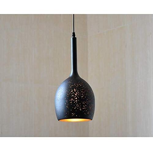 LITFAD Starry Sky Shade Pendant Light 7.09'' Industrial Weathered Iron Shade Single Vase Shape Pendant Lamp Mounted Ceiling Light fixtures with Adjustable Chain for Kitchen Dining Room Restaurant - A