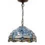 Tiffany Hanging Light W12H32 Inch Sea Blue Stained Glass Pendant lamp 1E26 Crystal Bead Dragonfly Style S147 WERFACTORY Series Lamps Chandelier Ceiling Fixture Kitchen Bar Hallway Dining Room Loft
