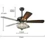 52 Inch Modern Crystal Ceiling Fan Light with Remote Control Chandelier LED Ceiling Fan with Light Energy-Saving Mute Suitable for Living Room Bedroom Dining Kitchen 5 Fan Blades 110 V