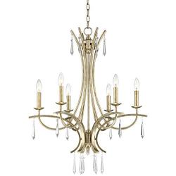 Josephine Silver Leaf Chandelier 26 1/4'' Wide Crystal 6-Light Fixture for Dining Room House Foyer Kitchen Island Entryway Bedroom Living Room - Regency Hill
