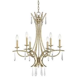 Josephine Silver Leaf Chandelier 26 1/4'' Wide Crystal 6-Light Fixture for Dining Room House Foyer Kitchen Island Entryway Bedroom Living Room - Regency Hill