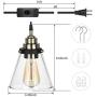 DEWENWILS Pendant Light Plug in, Transparent Glass Ceiling Light for Kitchen Living Room, Bedroom, Dining Hall, Bookroom, Plug Hanging Light with 15FT Adjustable Cord and On/Off Switch