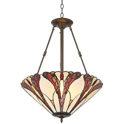 Karmen Bronze Pendant Chandelier 21'' Wide Tiffany Style Abstract Petal Pattern Art Glass Shade 3-Light Fixture for Dining Room House Island Entryway Bedroom Living Room - Robert Louis Tiffany