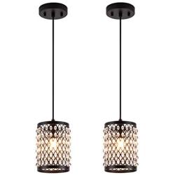 MAYNA Modern Mini Pendant Light, Ceiling Lamp Hanging Lighting Fixture with Hand Crafted Glass Bead for Kitchen Restaurant Cafe Dining Room Indoor, Black, 2-Pack