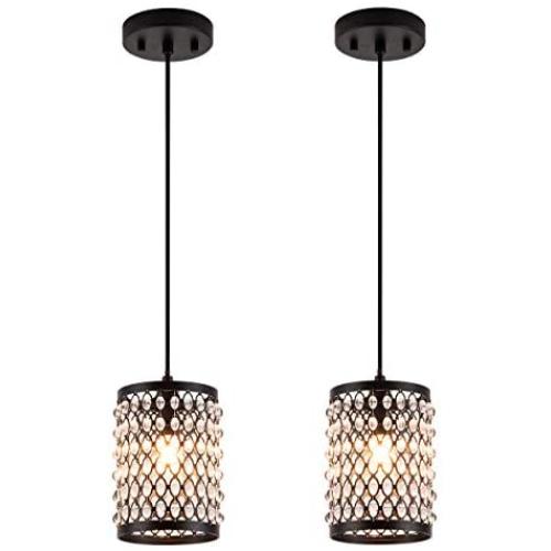 MAYNA Modern Mini Pendant Light, Ceiling Lamp Hanging Lighting Fixture with Hand Crafted Glass Bead for Kitchen Restaurant Cafe Dining Room Indoor, Black, 2-Pack