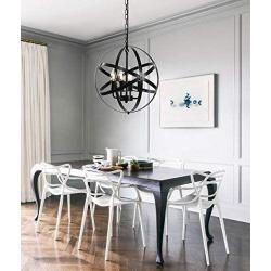 Farmhouse Rustic Chandelier Industrial Pendant Lighting Fixture with Metal for Dining Room, Kitchen , Foyer, Living Room, Bedroom (4 Light - Black)