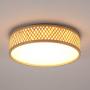 LITFAD Contemporary Drum Shape Flush Mount Ceiling Light Wood and Acrylic LED Ceiling Lamp Weaving Natural Wooden Pandent Light for Dining Room Bedroom Living Room - 10''