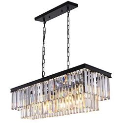 Wellmet 9-Light Crystal Chandelier 34.5 inch, Contemporary Modern Chandeliers Adjustable for Living Room, Dining Room, Pool Table Light, Kitchen Island Lighting