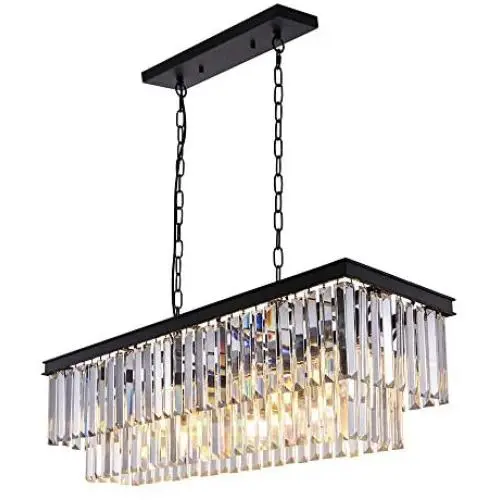 Wellmet 9-Light Crystal Chandelier 34.5 inch, Contemporary Modern Chandeliers Adjustable for Living Room, Dining Room, Pool Table Light, Kitchen Island Lighting