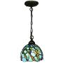 LITFAD Turquoise Dragonfly Hanging Lamp Tiffany Style Stained Glass 1 Head Suspended Light 8'' Wide Pendant Light Chandelier for Kitchen Island Barn Restaurant Hotel