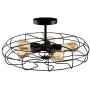 Industrial Vintage Semi Flush Mounted Ceiling Light - LITFAD 21'' Chandelier Metal Hanging Fixture Barn Pendant Light LED Ceiling Lamp with 5 Lights in Black Finish for Living Room Restaurant Bedroom