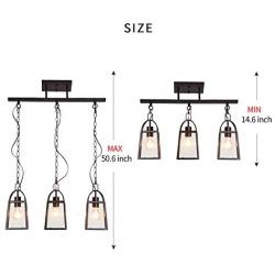 NEWSEE Vintage Pendant Light Industrial Iron Lantern Hanging Lighting Fixture Adjustable Height， Metal Cage Chandelier Clear Glass for Dining Room Kitchen Island Farmhouse Entryway (Pendant 3 Light)