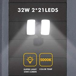 LUTEC 32W 2500 Lumen LED Motion Activated Integrated Dual-Head Floodlight Outdoor with Motion Sensor, 5000K Daylight, Dusk to Dawn, Exterior Security Wall Light for Patio, Garden, Yard-Black