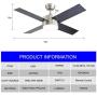 Ceiling Fan with Lights and Remote Control,SNJ Modern Ceiling Fan for Living Room Bedroom Dining Room,Indoor(44'',Sand Nickel)