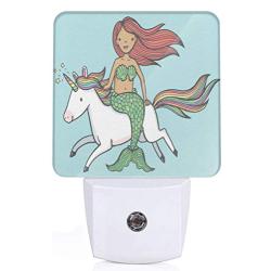 Mermaid Tail Girl Rainbow Unicorn - Night Light - Plug-in LED Nightlights - Auto Dusk-to-Dawn Sensor Lamp for Bedroom Bathroom Kitchen Hallway Stairs