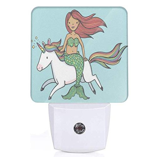 Mermaid Tail Girl Rainbow Unicorn - Night Light - Plug-in LED Nightlights - Auto Dusk-to-Dawn Sensor Lamp for Bedroom Bathroom Kitchen Hallway Stairs
