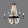 Wellmet 32 Inch Wood Beaded Chandelier, 6 Lights Farmhouse Chandelier Crystals, Boho Light Fixture Ceiling for Bedroom Foyer Dining Room, French Empire Pendant Lighting Black Finish and White Beads