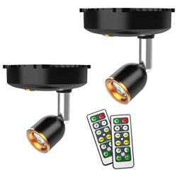 Wireless Spotlight, Led Picture Light, Accent Light, 2 Pack Shineled Battery Operated Spotlights Indoor with Rotatable Light Head for Paintings, Dartboard, Bedroom (Black+Sliver)