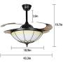 42 Ceiling Fan Lights with Remote, Retro Retractable Invisible Blades Ceiling Fans Lighting with 3 Speeds, LED 3-Colors Changing Chandelier Light Decoration for Dining, Living Room, Bedroom(Black)