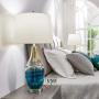 Maxax USB Glass Table Lamps Set of 2 with White Linen Shade for Living Room Bedroom,Blue &Gold Finish
