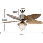 Palm Island Bali Ceiling Fan with 5 Palm Leaf Blades Remote Control, Tropical Style, 52'', Bronze，With 3 Lights Fan Light for Living Room/Dining Room/Hall