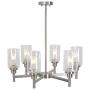VINLUZ 6 Light Contemporary Chandelier Brushed Nickel Modern Pendant Lighting Cylinder Clear Glass Shaded Classic Ceiling Light Fixtures for Living Room Dining Room Kitchen