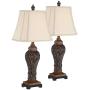 Leafwork Traditional Table Lamps Set of 2 Bronze Vase Light Tan Cut Corner Rectangular Shade for Living Room Bedroom Bedside Nightstand Office Family - Barnes and Ivy