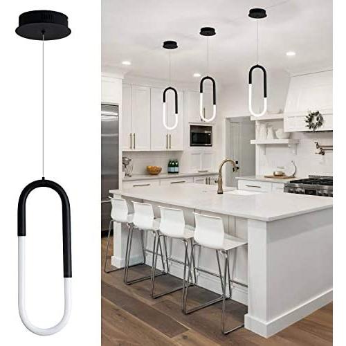 Toupus Modern Mini Ring Pendant Light, 12W Acrylic Metal Tube Full Lighting Kitchen Island LED Oval Adjustable Hanging Chandelier for Dining Room Living Room Coffee Bar, Neutral White 4000K