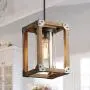 GEPOW Farmhouse Pendant Lighting, Rustic Wood Hanging Fixture for Kitchen Island, Dining Room, Bedroom, Foyer and Hallway