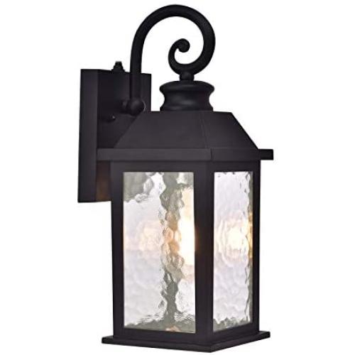 Dusk to Dawn Sensor Outdoor Wall Lantern Lights Exterior Porch Light Fixture for House Waterproof Anti-Rust Black Wall Mount Outside Patio Garden Sconce with Water Rippled Glass (Bulb Not Included)