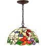 Tiffany Hanging Lamp 16 Inch Antique Pendant Light Stained Glass Hummingbird Shade Chandelier Ceiling Fixture S101 WERFACTORY Decorate Dining Living Room Bedroom Study Office Coffee Bar Hallway Loft